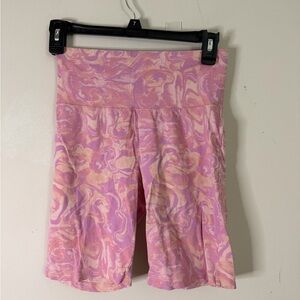 Pink Marble High-Waist Bike Shorts